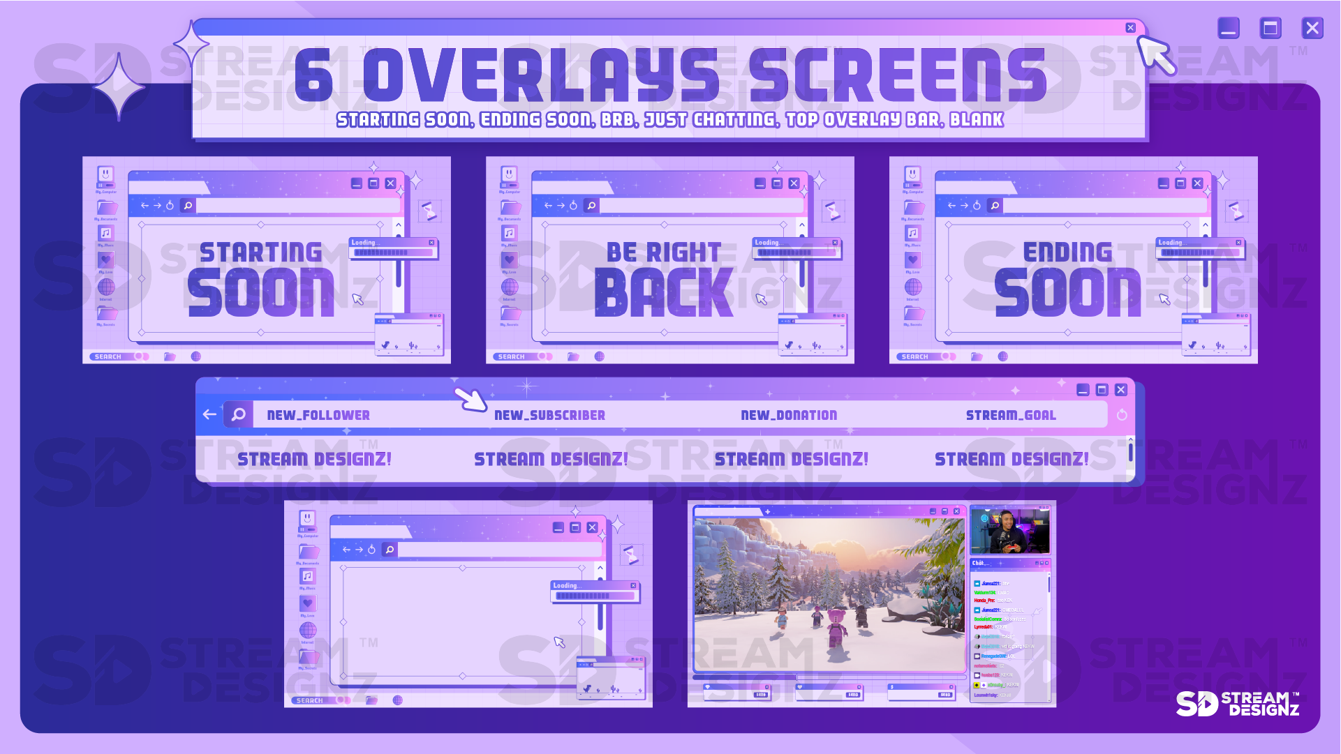 stream overlay package 6 overlay screens y2k stream designz