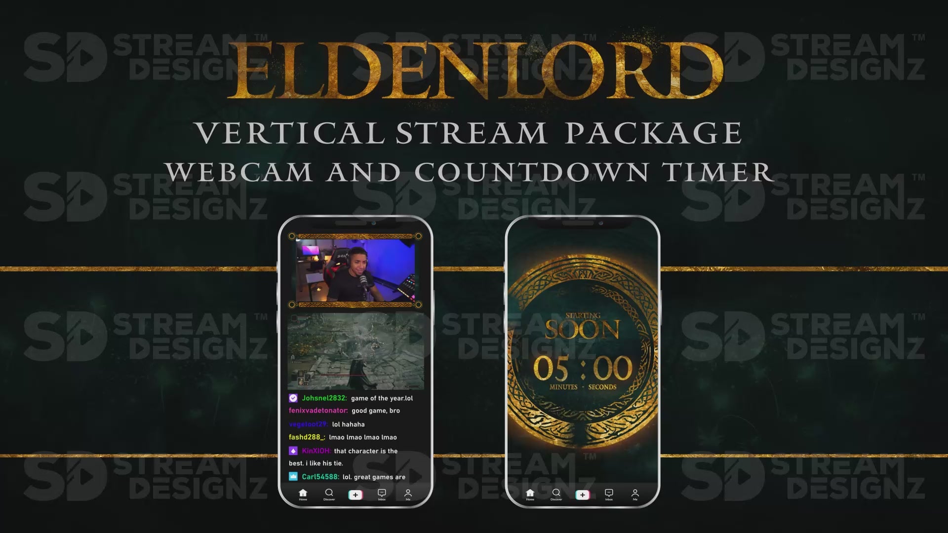 vertical stream overlay package webcam and countdown timer eldenlord stream designz