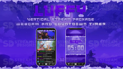 vertical stream overlay package webcam and countdown timer luffy stream designz