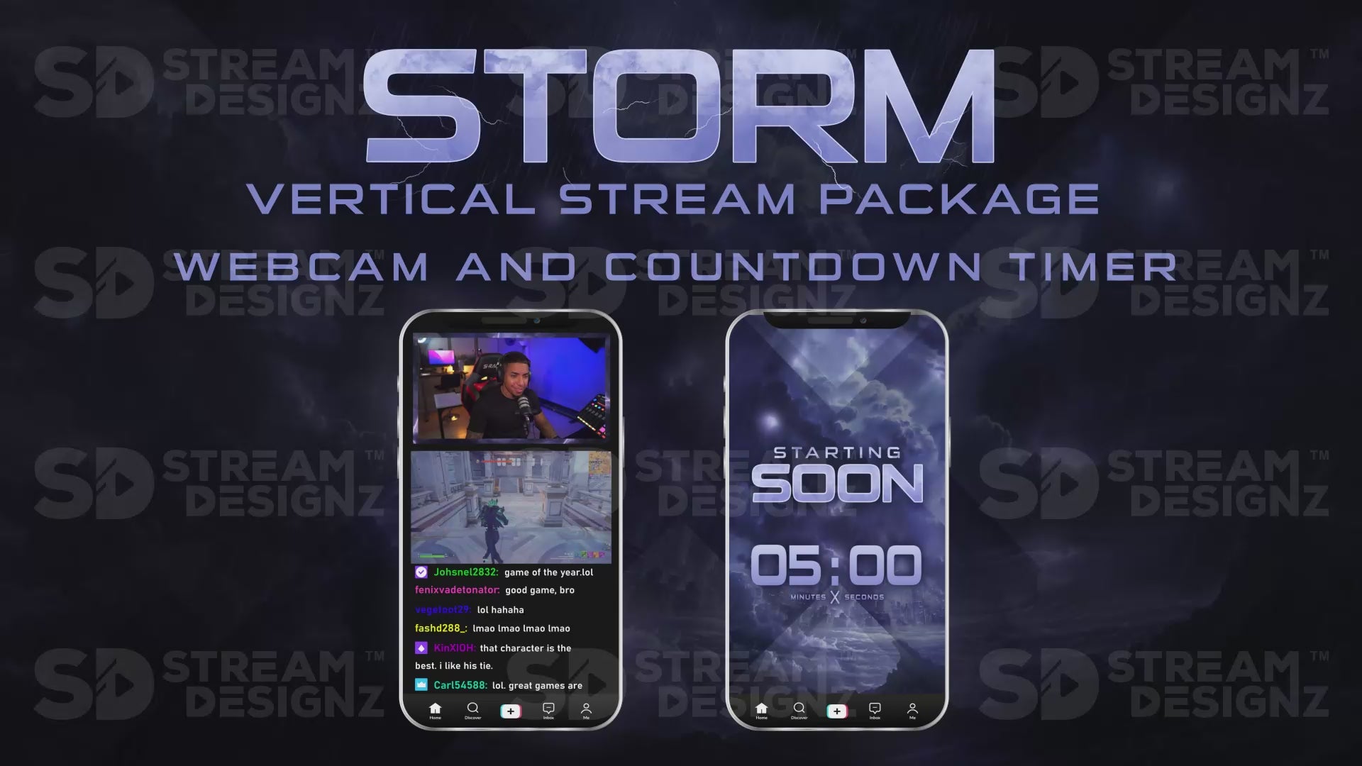 vertical stream overlay package webcam and countdown timer storm stream designz