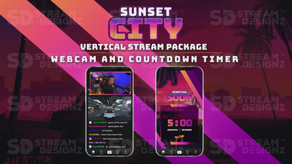 vertical stream overlay package webcam and countdown timer sunset city stream designz