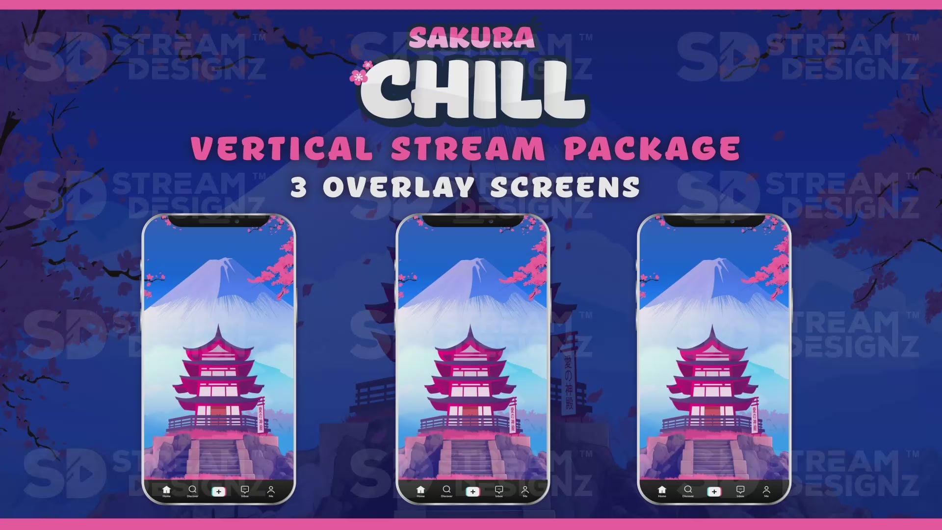 vertical stream overlay package 3 overlay screens sakura chill stream designz