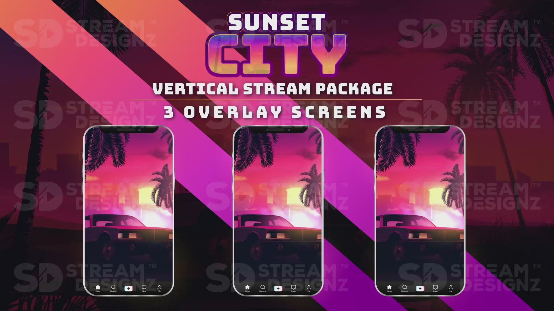 vertical stream overlay package 3 overlay screens sunset city stream designz