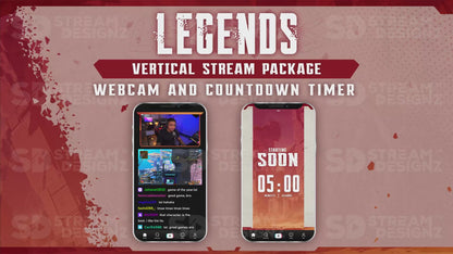 vertical stream overlay package webcam and countdown timer legends stream designz