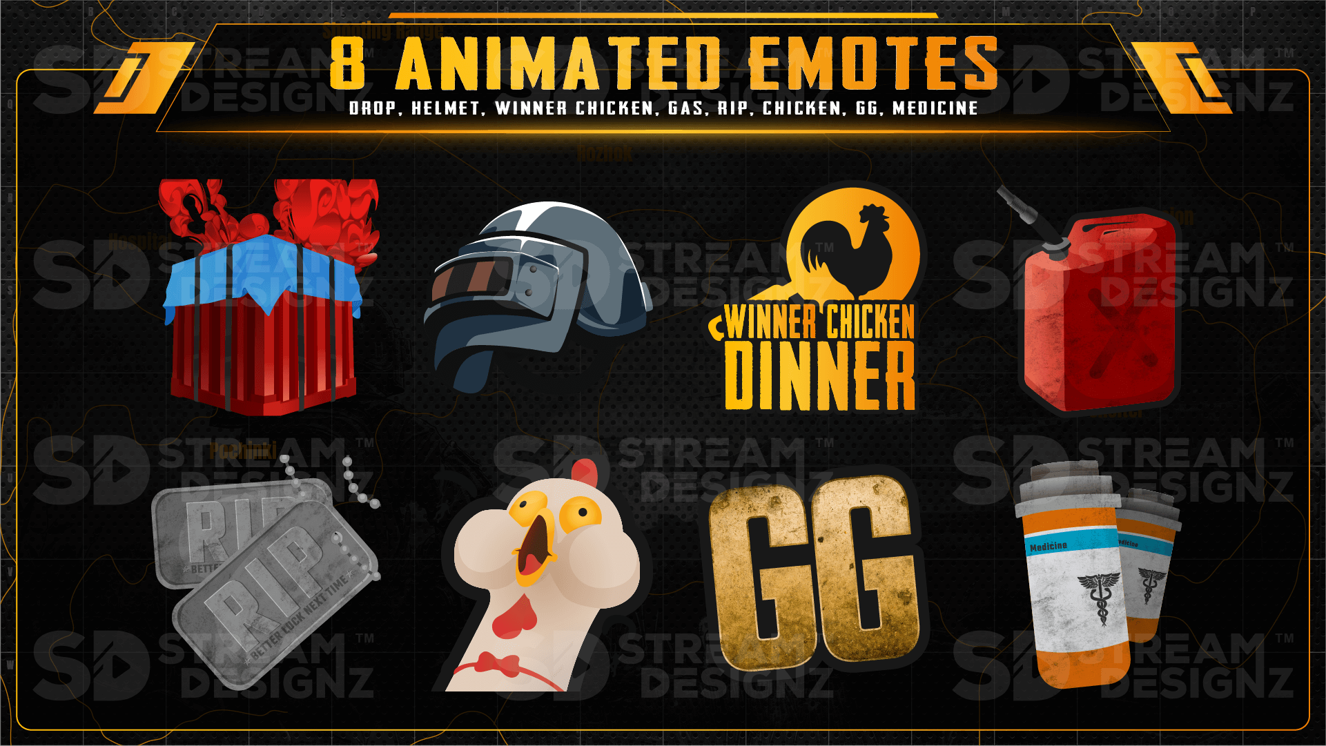 Ultimate stream package 8 animated emotes battleground stream designz