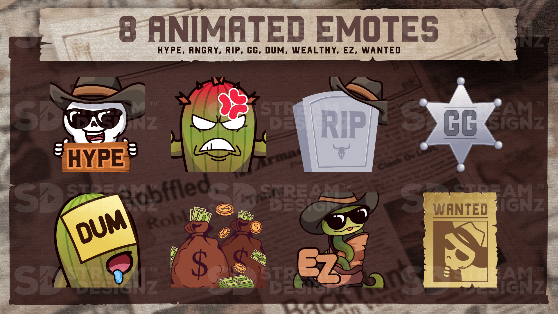 Ultimate stream package 8 animated emotes outlaw stream designz