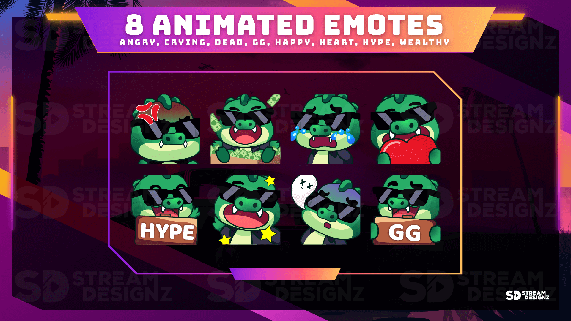 ultimate stream bundle sunset city 8 animated emotes stream designz