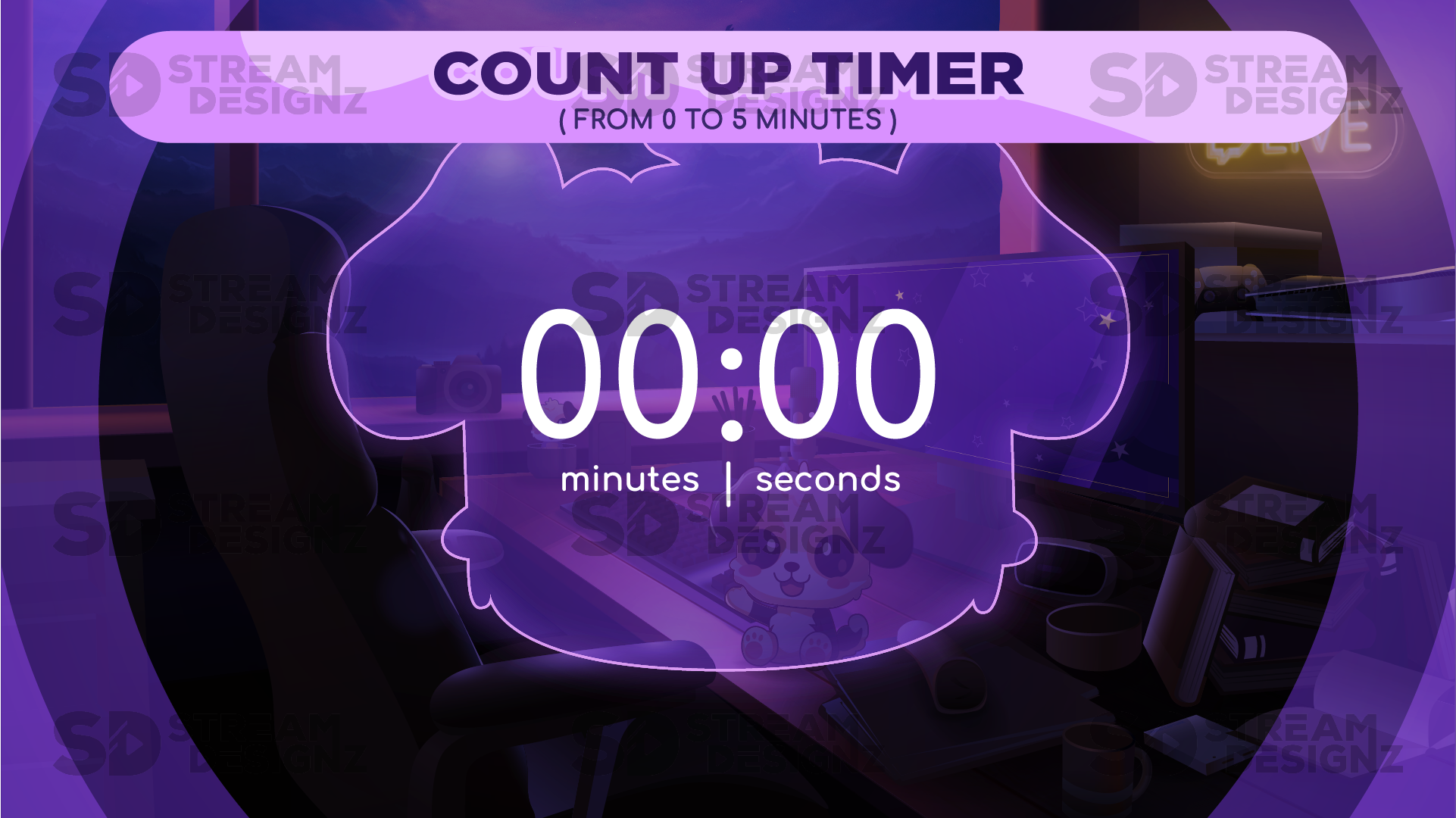 5 minute count up timer midnight lofi preview video stream designz