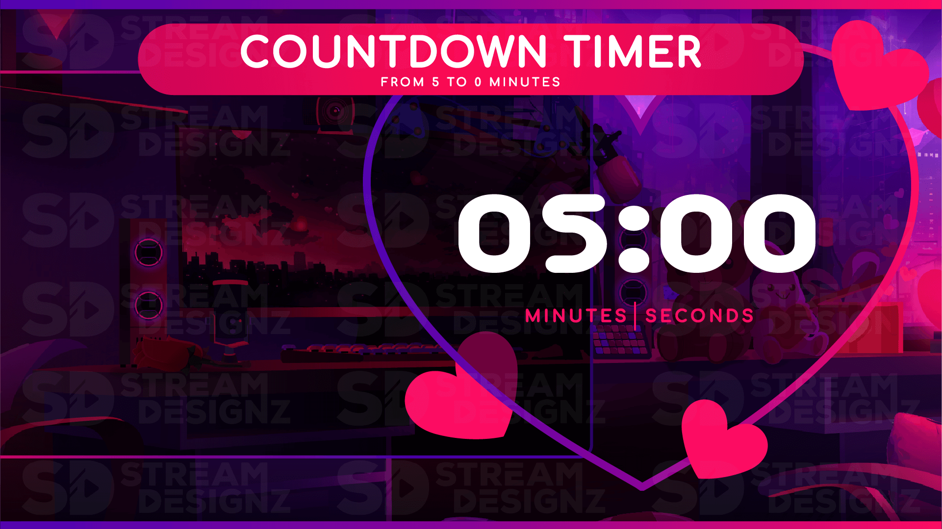 5 minute countdown timer preview video valentine lofi stream designz