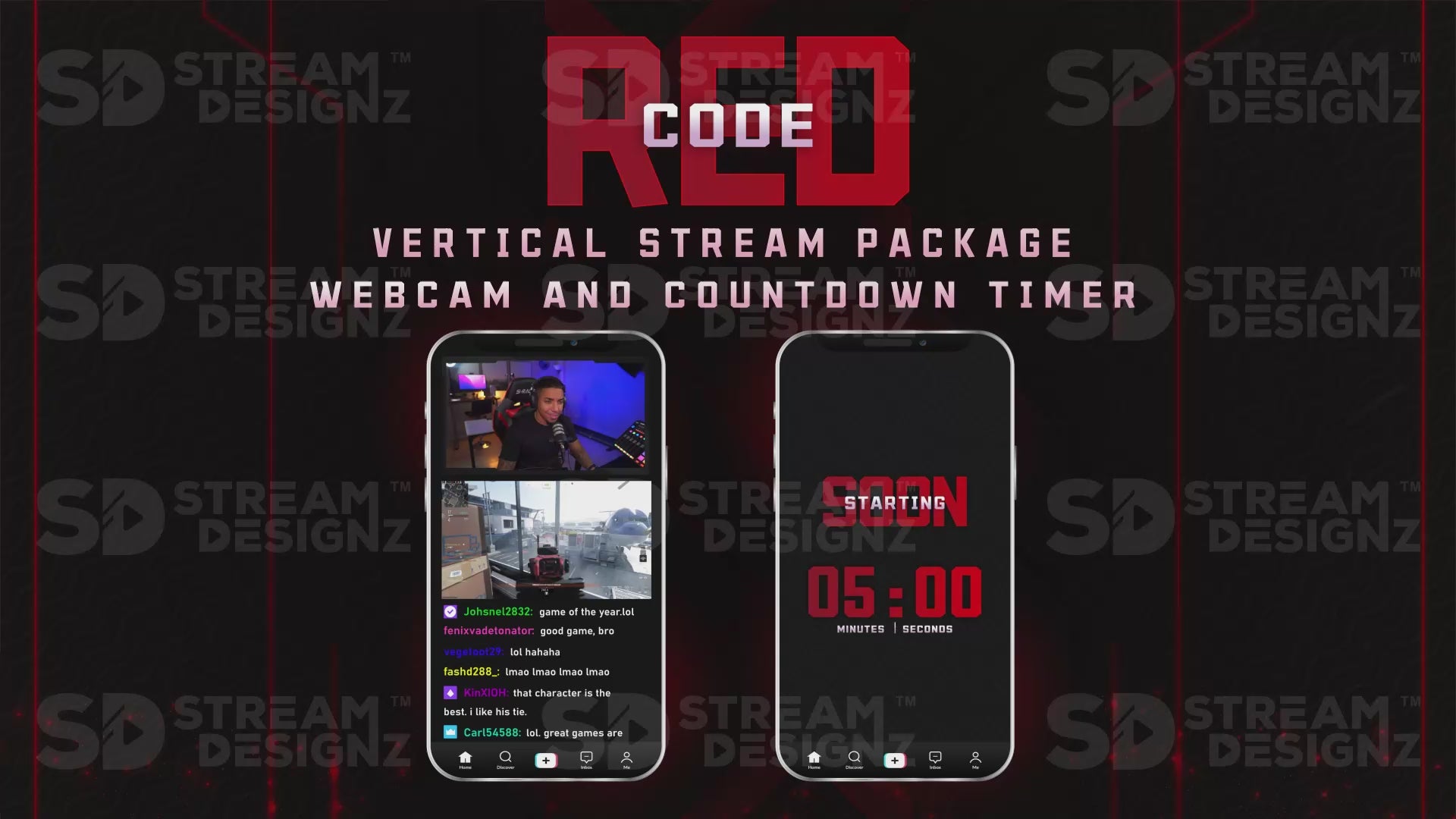 vertical stream overlay package webcam and countdown timer code red stream designz