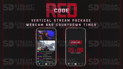 vertical stream overlay package webcam and countdown timer code red stream designz