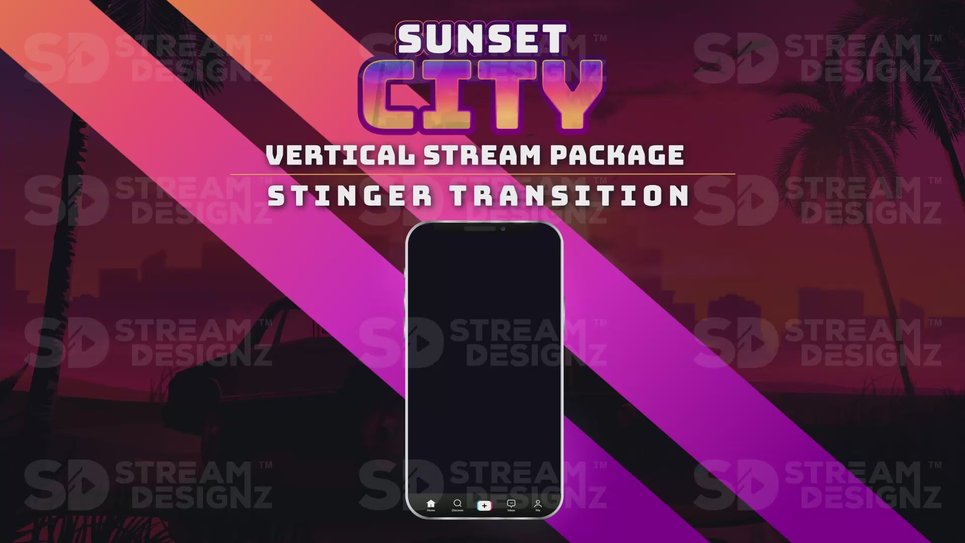 vertical stream overlay package stinger transition sunset city stream designz