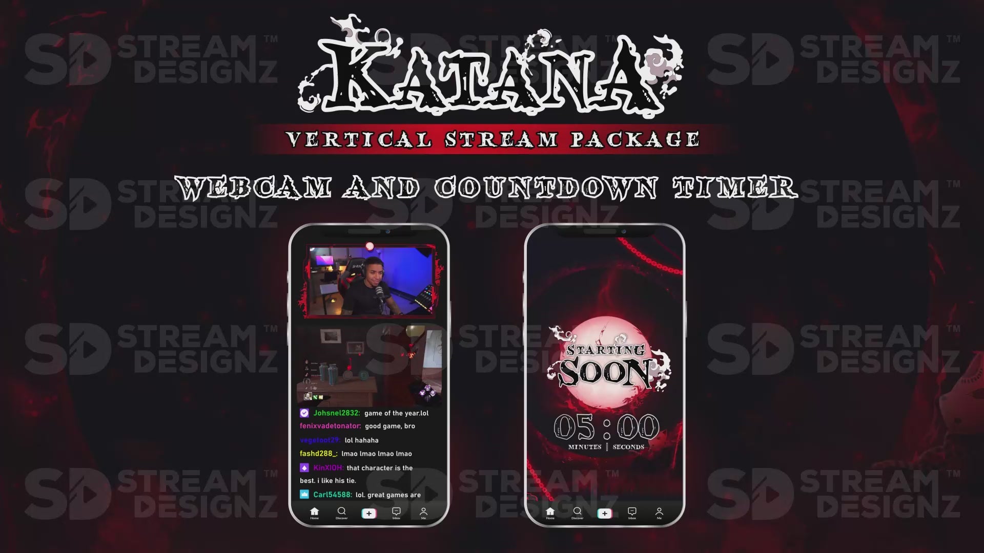 vertical stream overlay package webcam and countdown timer katana stream designz