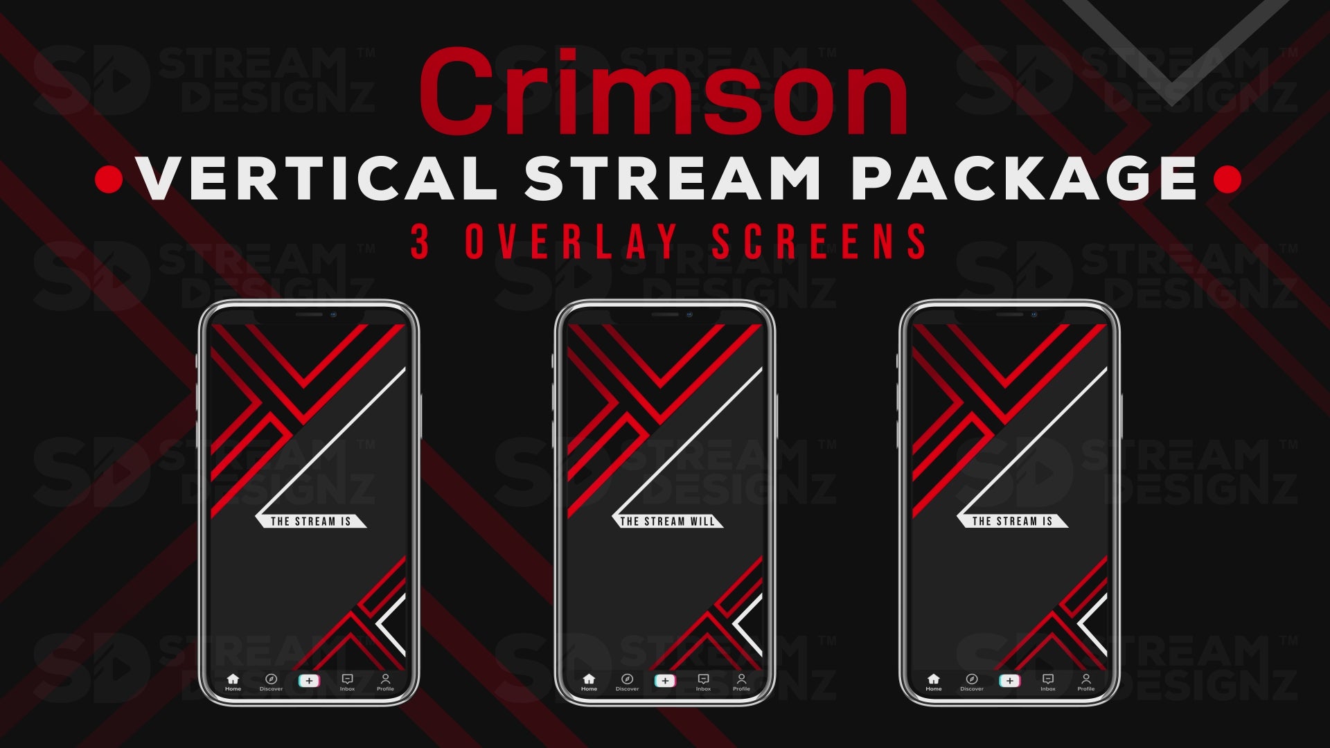 vertical stream overlay package 3 overlay screens crimson stream designz