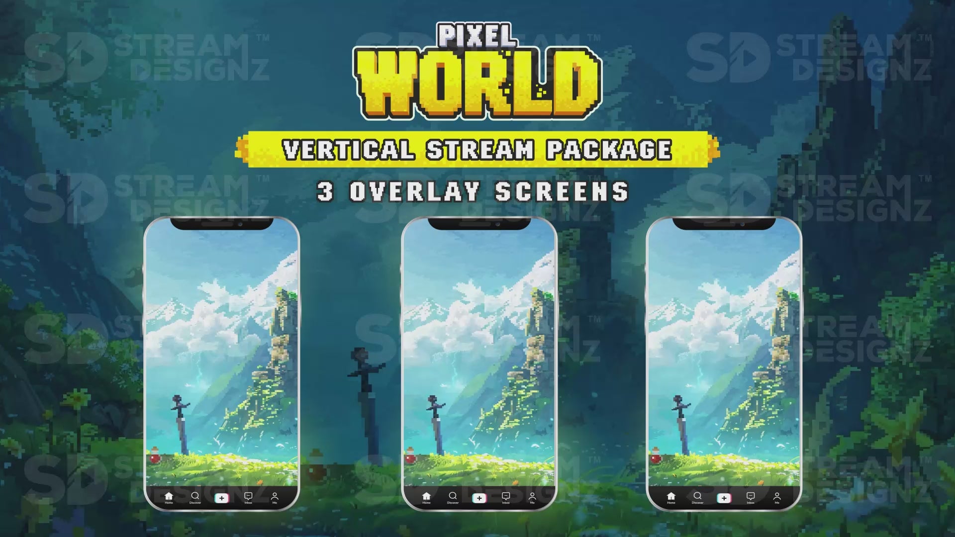 vertical stream overlay package 3 overlay screens pixel world stream designz