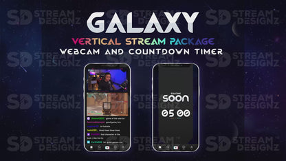 vertical stream overlay package webcam and countdown timer galaxy stream designz