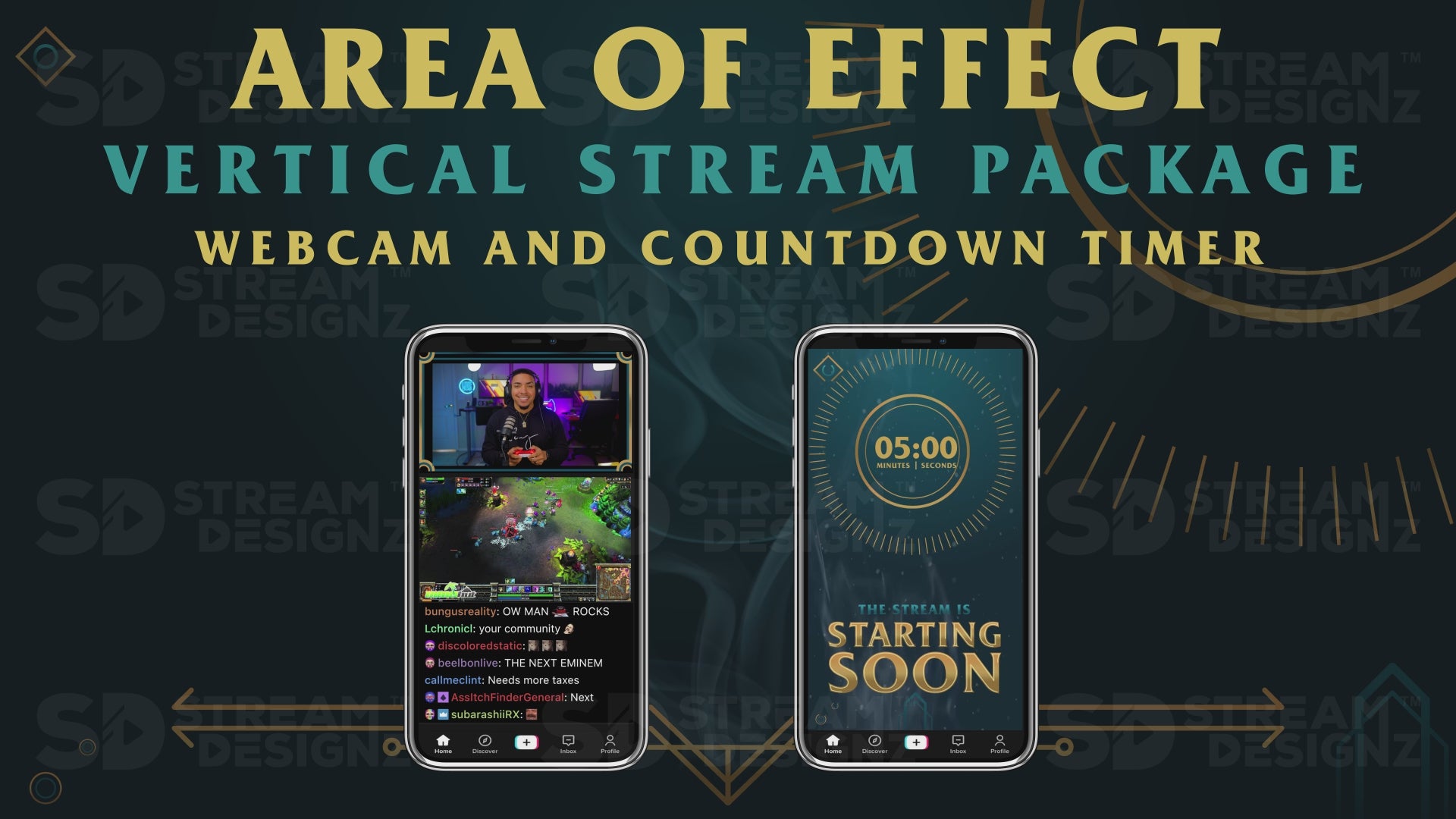 vertical stream overlay package webcam and countdown timer area of effect stream designz