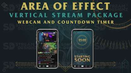 vertical stream overlay package webcam and countdown timer area of effect stream designz