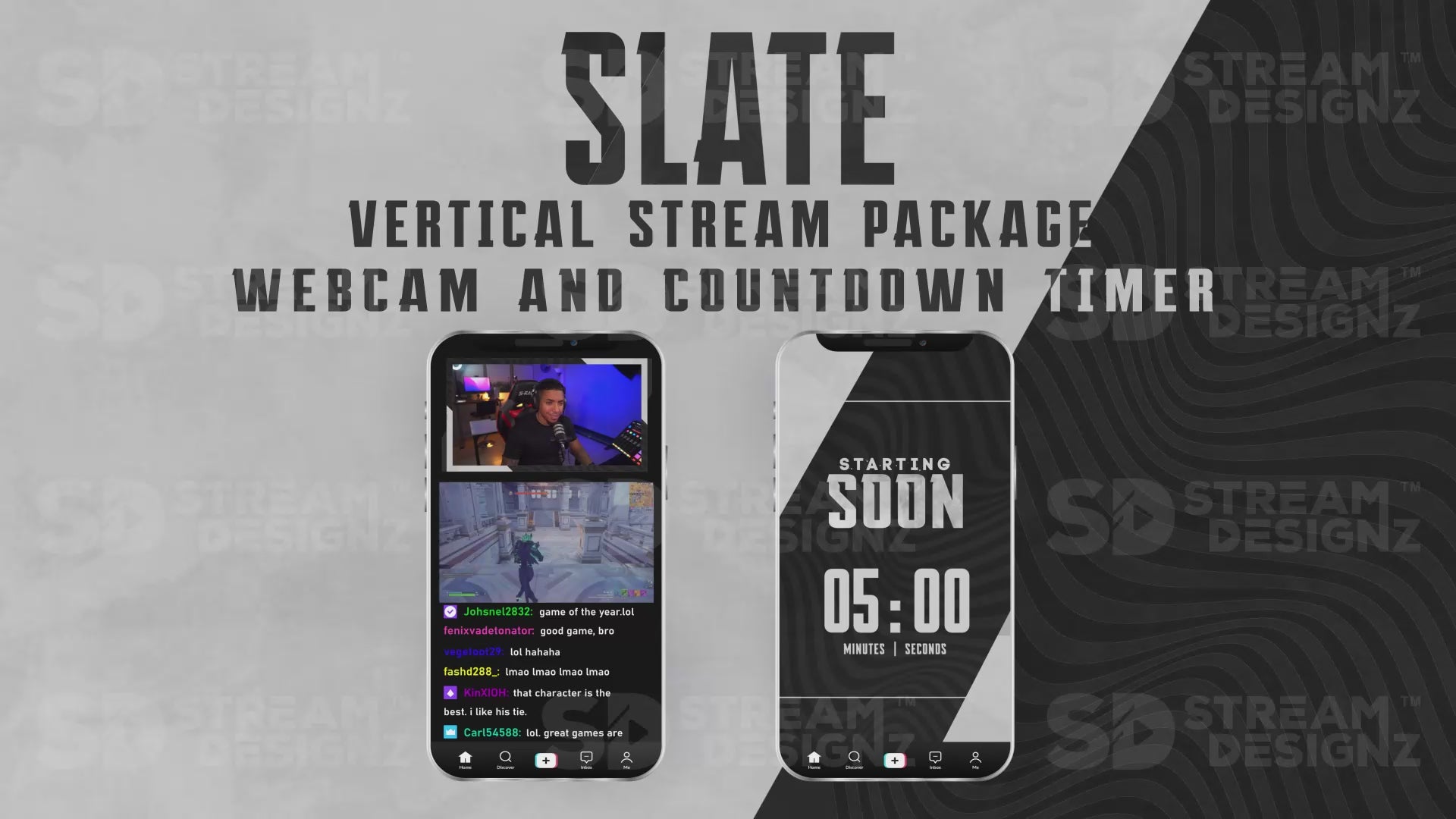 vertical stream overlay package webcam and countdown timer slate stream designz