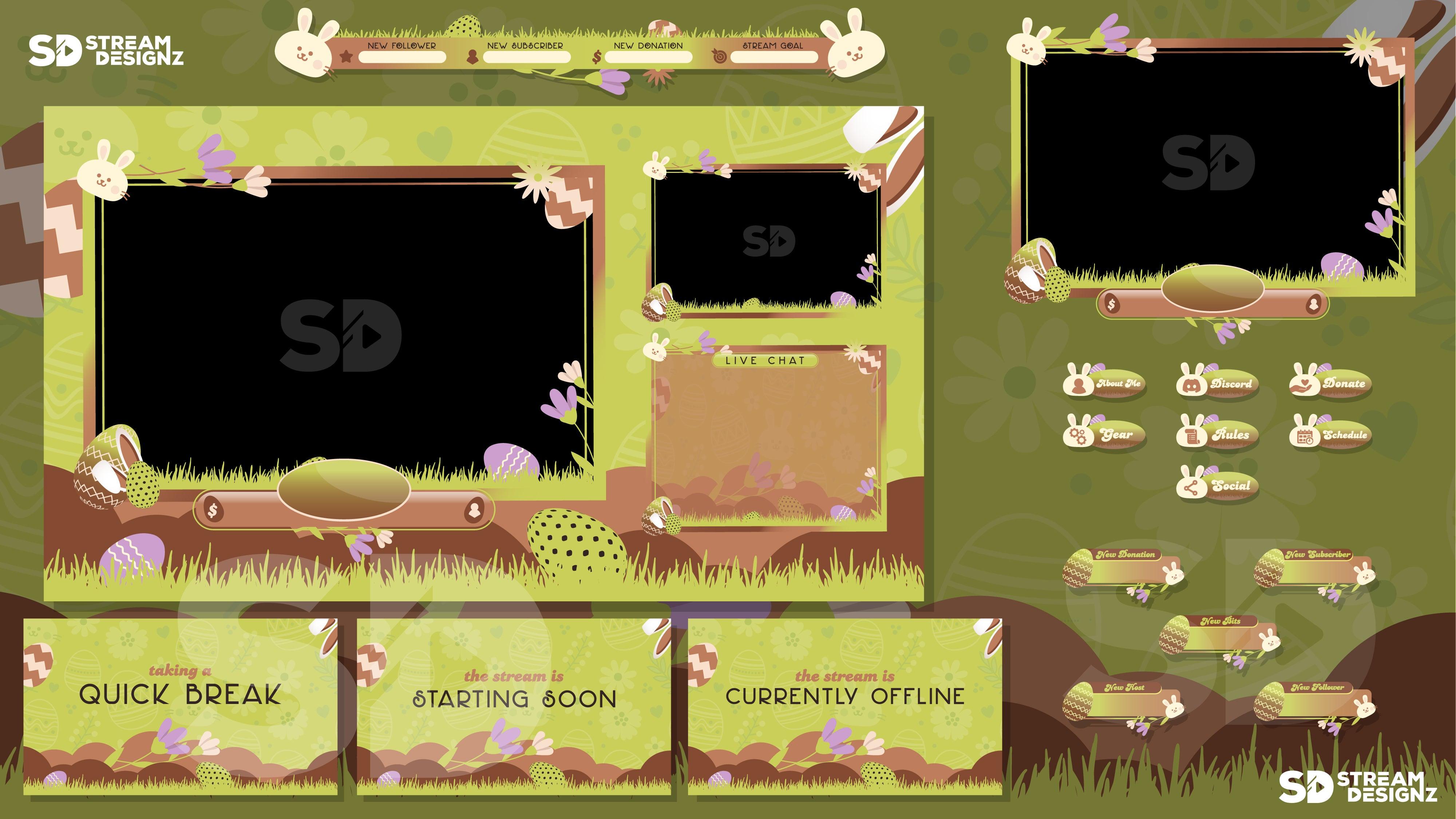 Stream Overlay Package - Easter Egg - Brown & Green - Stream Designz