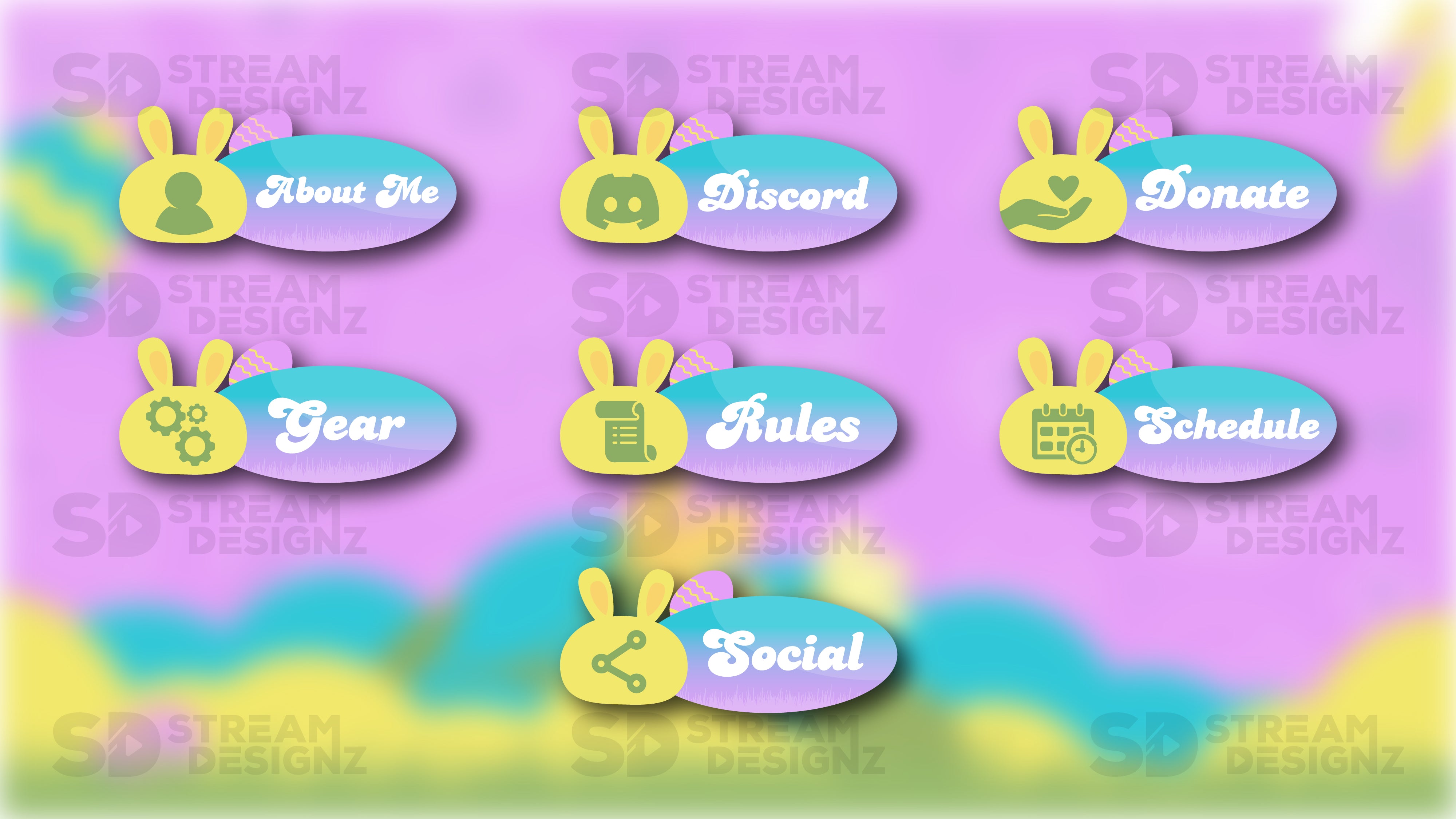 Twitch panels easter egg purple blue and yellow panels preview stream designz