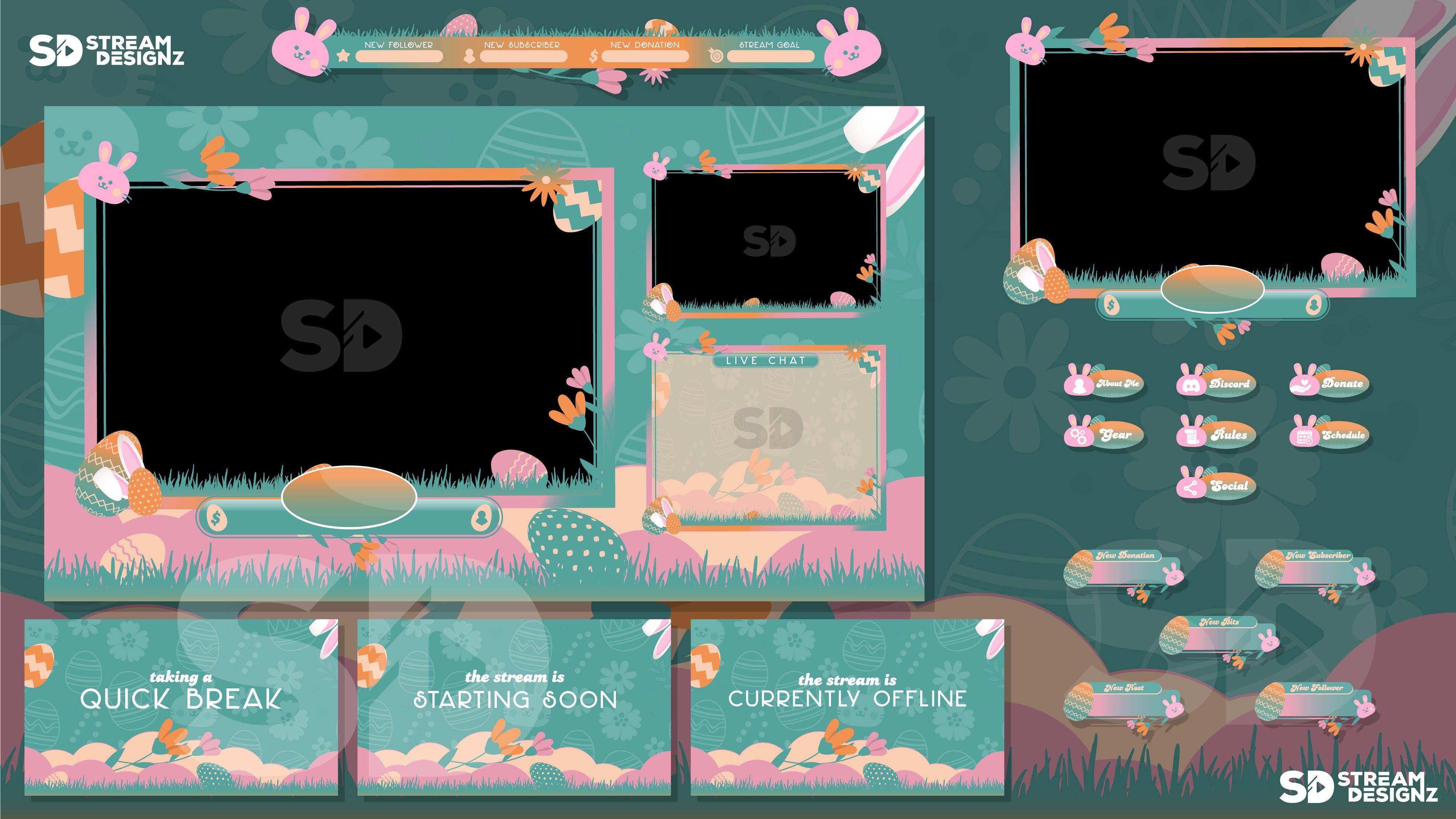 Stream Overlay Package - Easter Egg - Teal & Pink - Stream Designz