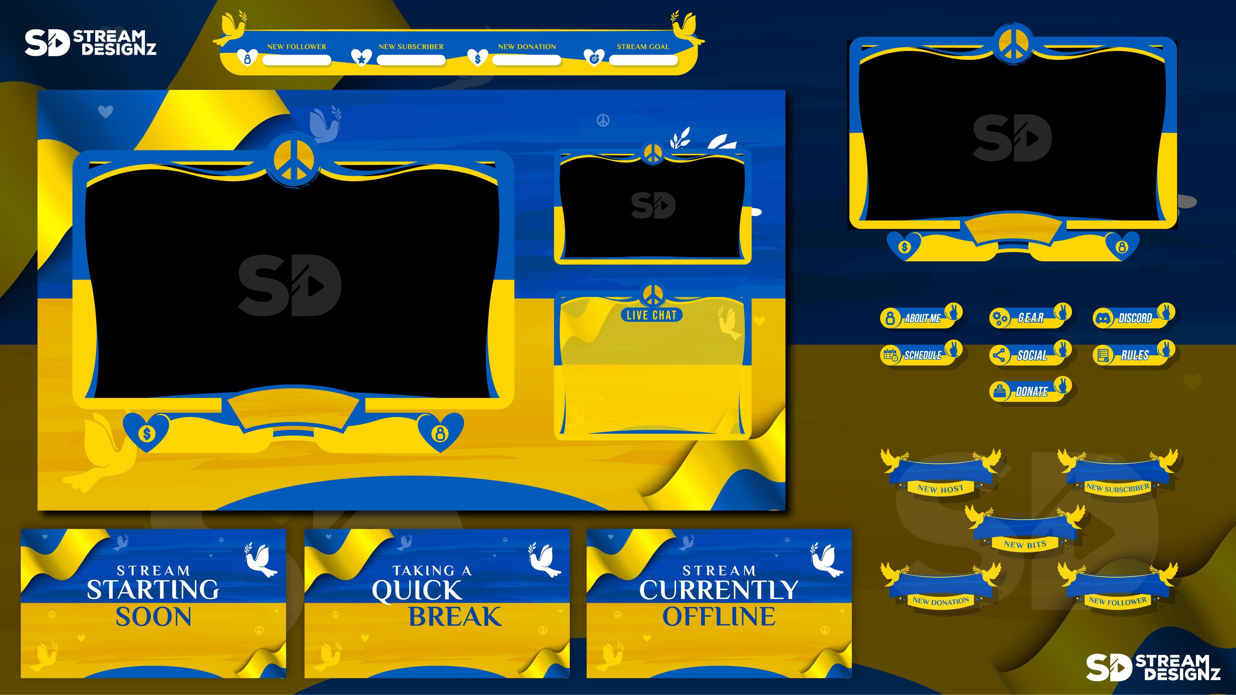 Stream Overlay Package - "Peace For Ukraine" - Stream Designz