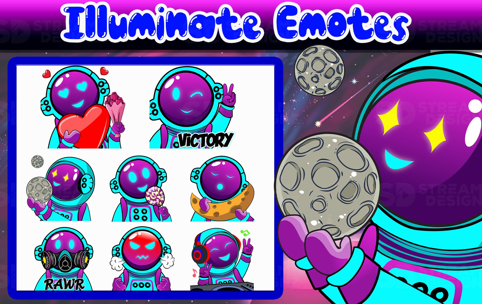 8 pack emotes preview image illuminate stream designz