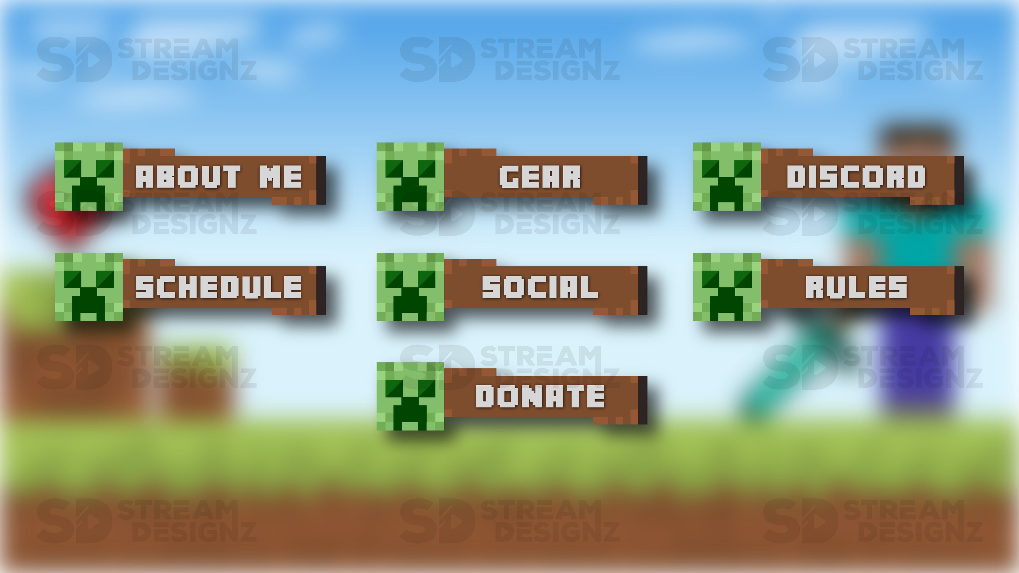 Twitch panels minecraft steve preview image stream designz